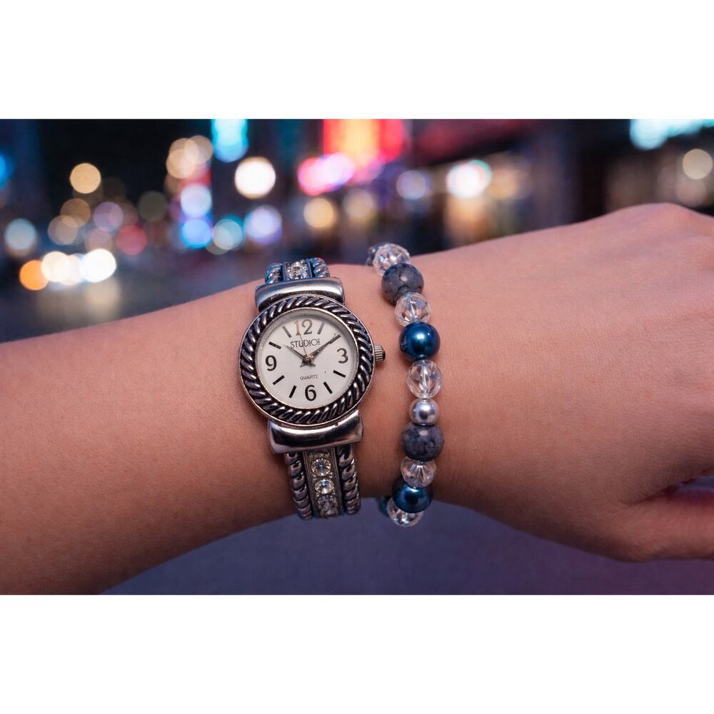 Studio Time Silver Cuff Watch NWT + Beaded Bracelet Set